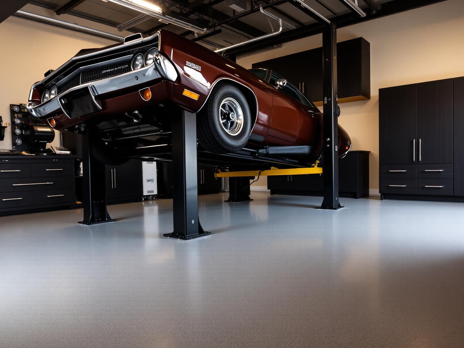 Refined residential garage showing a finished garage flooring design direction
