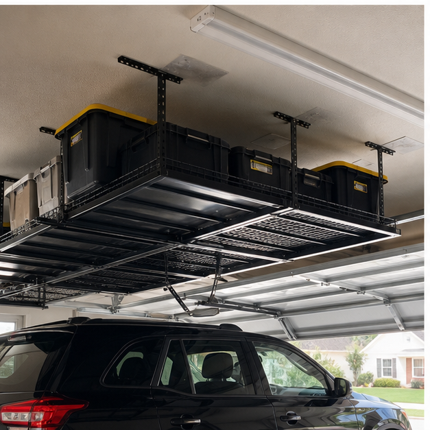 Overhead Garage Storage Racks Planned for Clearance and Safe Use