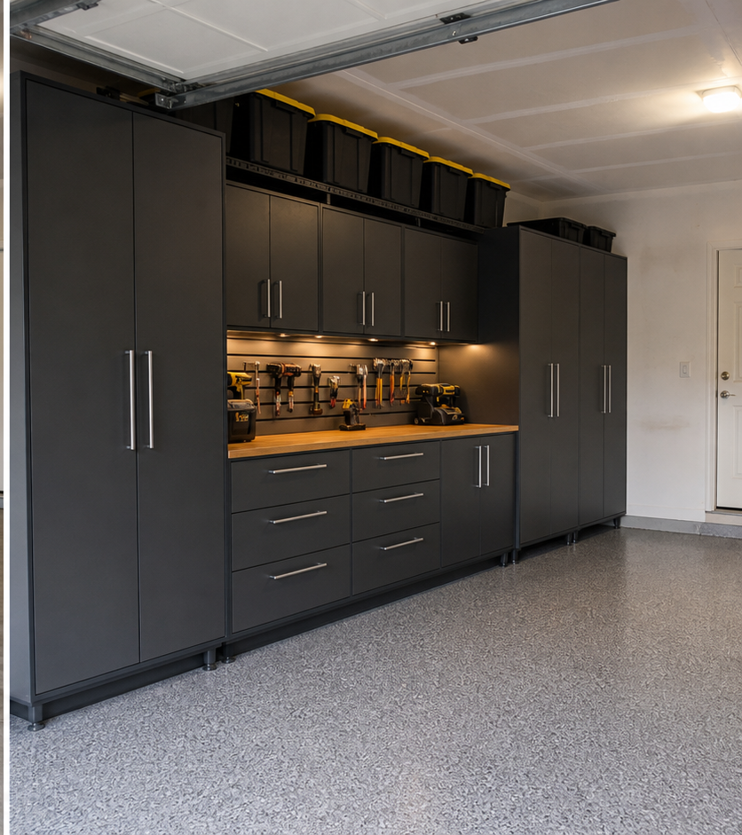 Organized garage storage layout